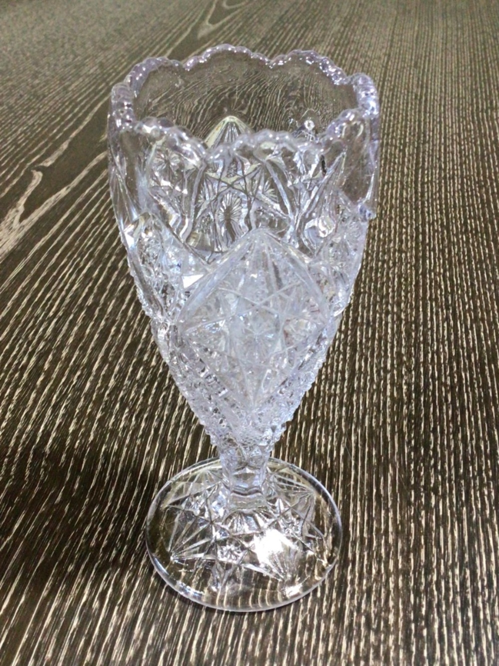 Antique EAPG Brilliant Clear Pressed Glass Bud Footed Vase